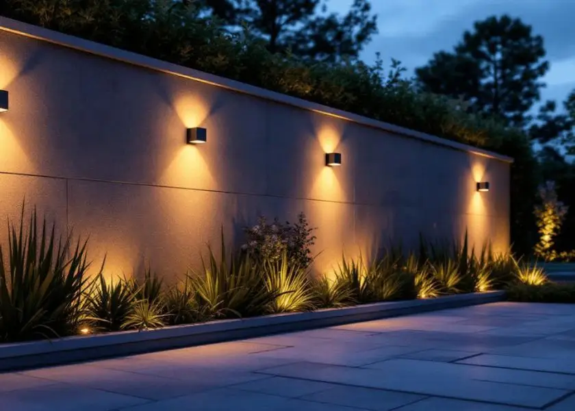 Model Pagar Tembok dengan Lampu Sorot Minimalis